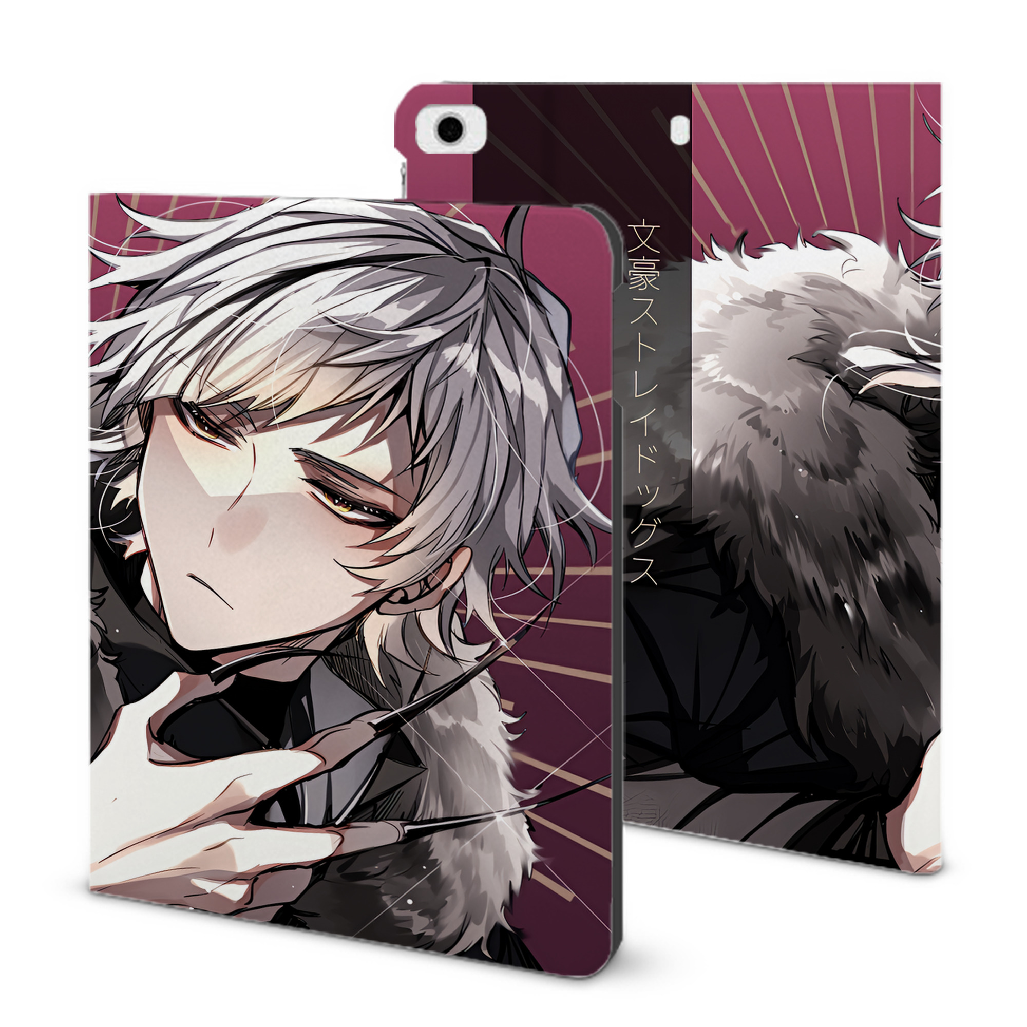 （画像用） 文豪ストレイドッグス Bungo Stray Dogs IPad ケース ブック型 PUレザー TPU 耐衝撃 軽量 薄型 ペン収納なし 全面保護 IPad 各モデル対応